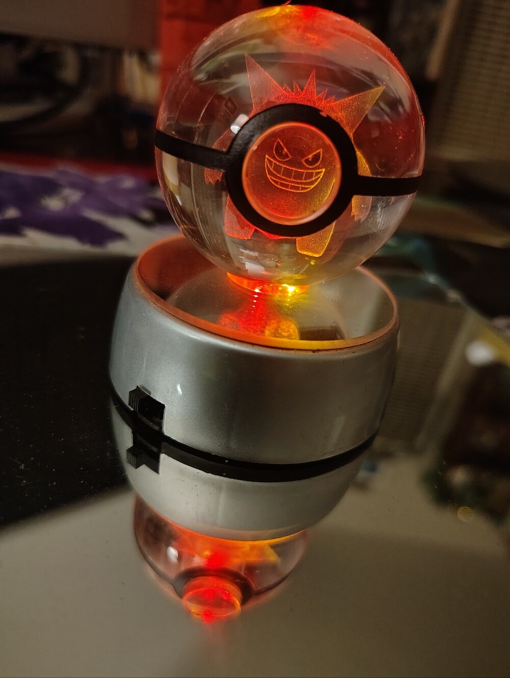 3D Laser Etched Crystal Glass Ball LED Light Base Night Light Pokemon Gengar